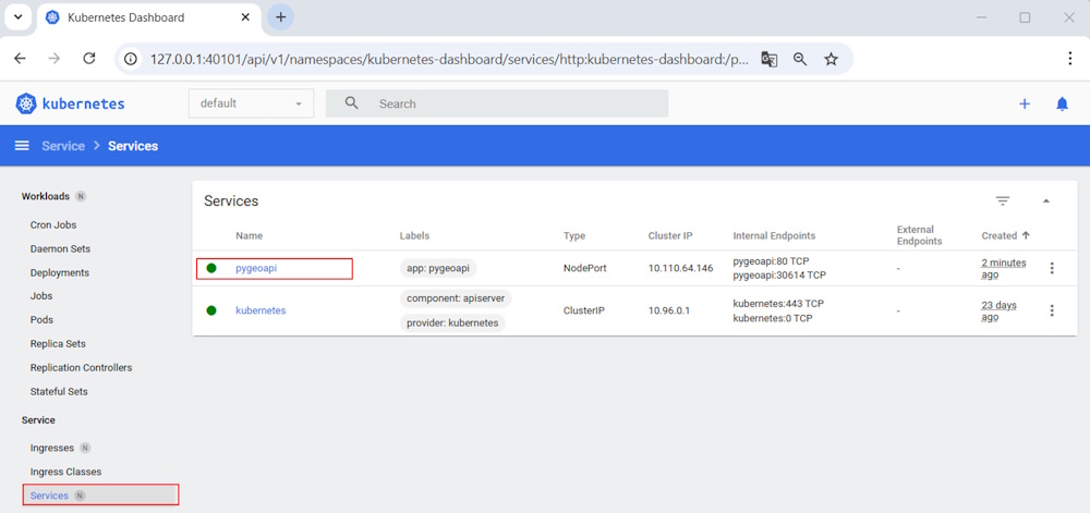 minikube dashboard service